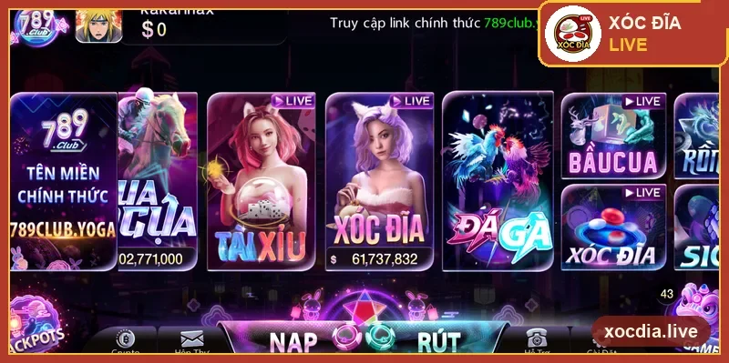 Sảnh game 789Club với mục Xóc Đĩa — ảnh chụp thực tế